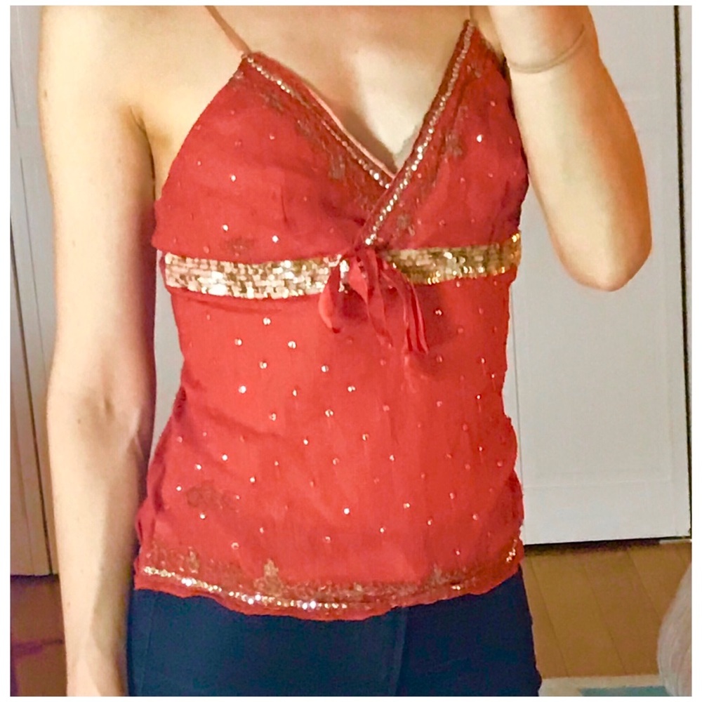 Hale Bob 100% Silk Orange & Gold Sequined Cami